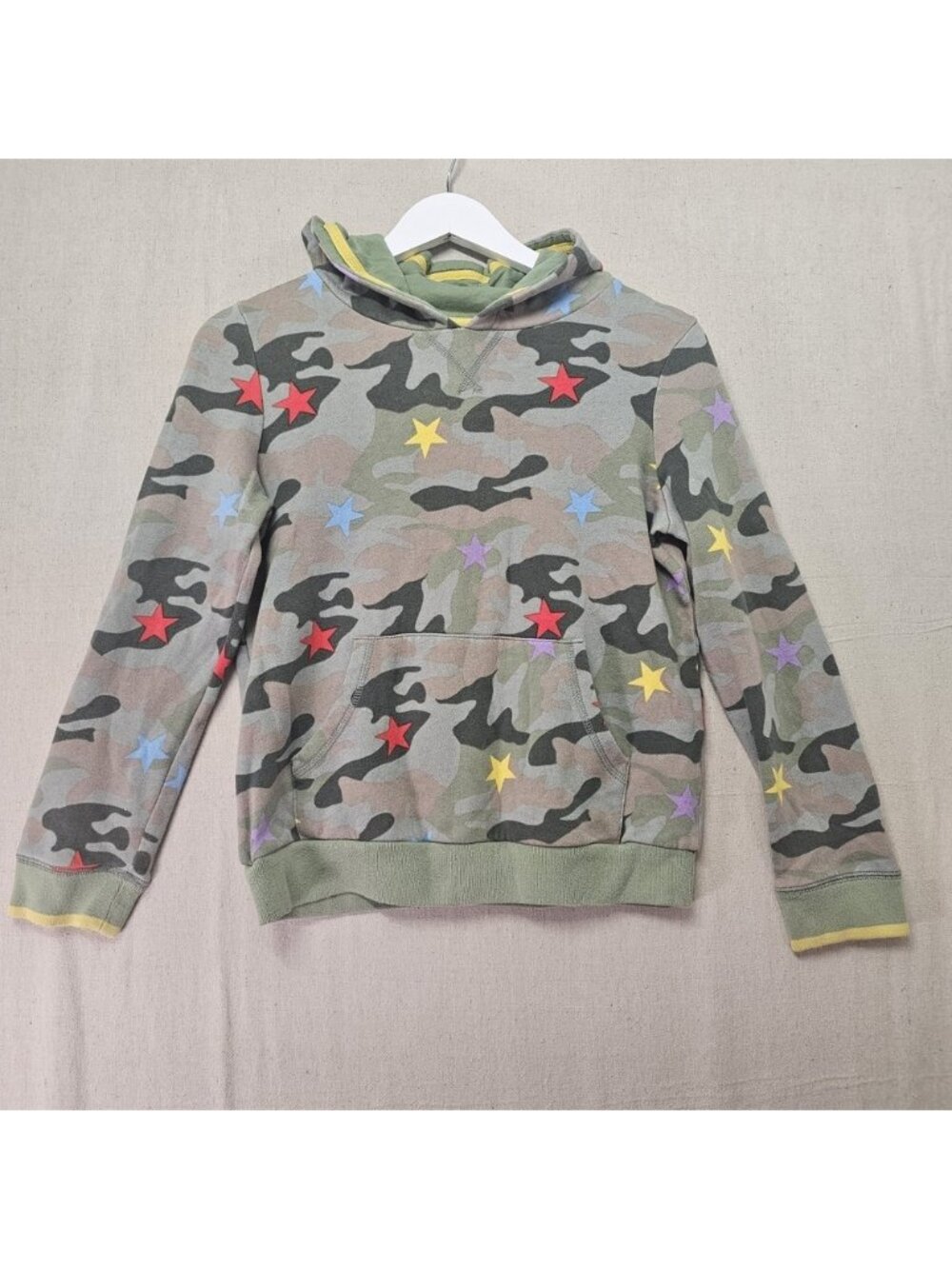 Boden Girls 11-12Y Green Camo Stars‎ Hooded Sweatshirt Hoodie Kangaroo Pocket